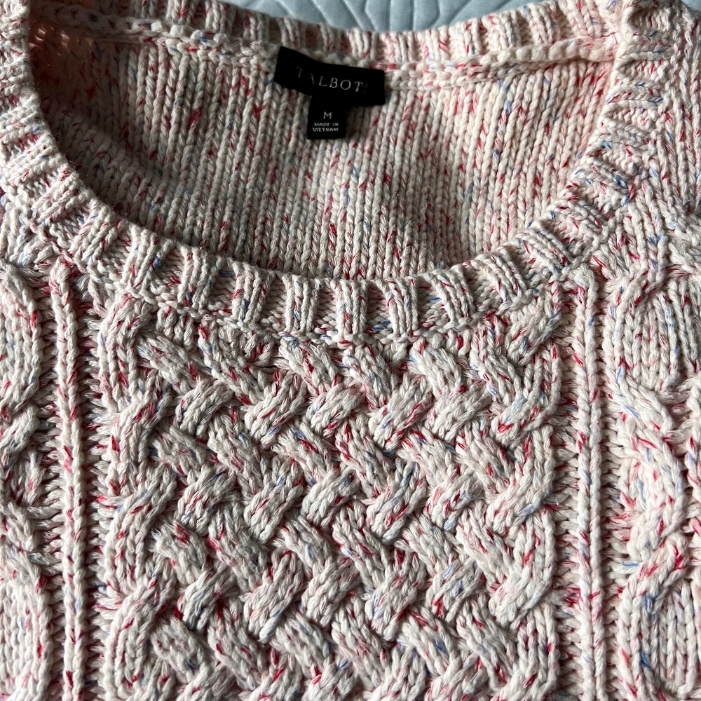 TALBOTS CABLE KNIT PINK FLECK SWEATER